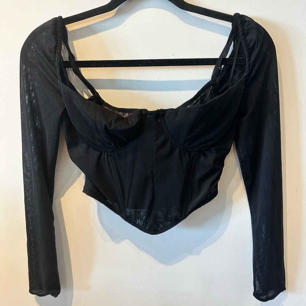 White Fox Boutique Black Mesh Corset Top